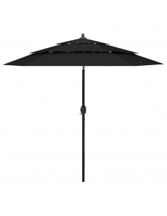 Ombrellone a 3 Livelli con Palo in Alluminio Nero 2,5 m 2