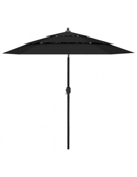 Ombrellone a 3 Livelli con Palo in Alluminio Nero 2,5 m