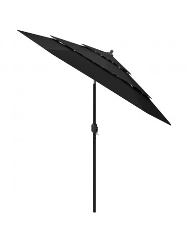 Ombrellone a 3 Livelli con Palo in Alluminio Nero 2,5 m