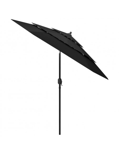 Ombrellone a 3 Livelli con Palo in Alluminio Nero 2,5 m