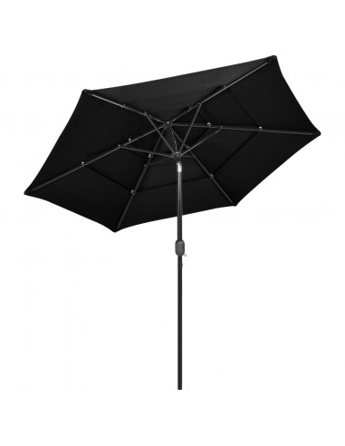 Ombrellone a 3 Livelli con Palo in Alluminio Nero 2,5 m