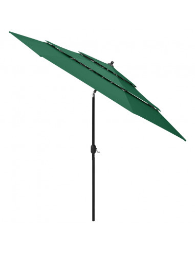 Ombrellone a 3 Livelli con Palo in Alluminio Verde 3 m