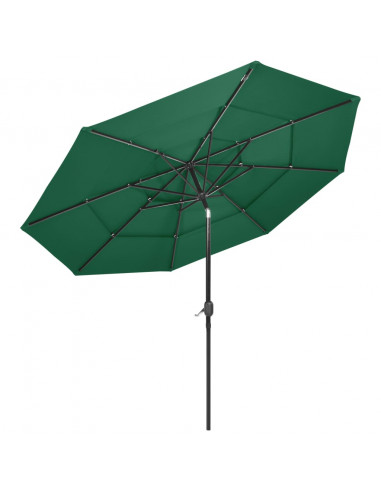 Ombrellone a 3 Livelli con Palo in Alluminio Verde 3 m