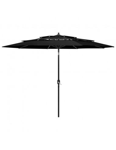 Ombrellone a 3 Livelli con Palo in Alluminio Nero 3 m