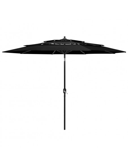 Ombrellone a 3 Livelli con Palo in Alluminio Nero 3 m