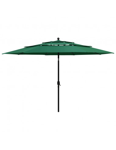 Ombrellone a 3 Livelli con Palo in Alluminio Verde 3,5 m