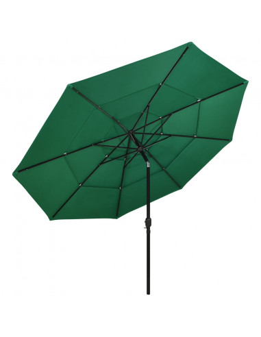 Ombrellone a 3 Livelli con Palo in Alluminio Verde 3,5 m