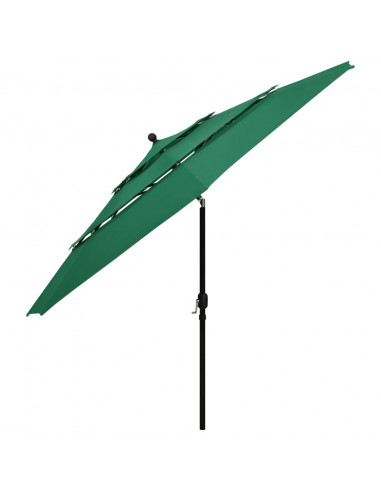 Ombrellone a 3 Livelli con Palo in Alluminio Verde 3,5 m