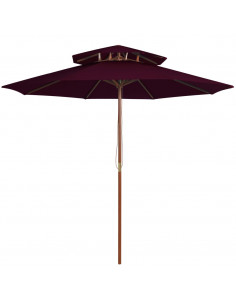 Ombrellone a Due Livelli con Palo in Legno 270 cm Rosso Bordò 2