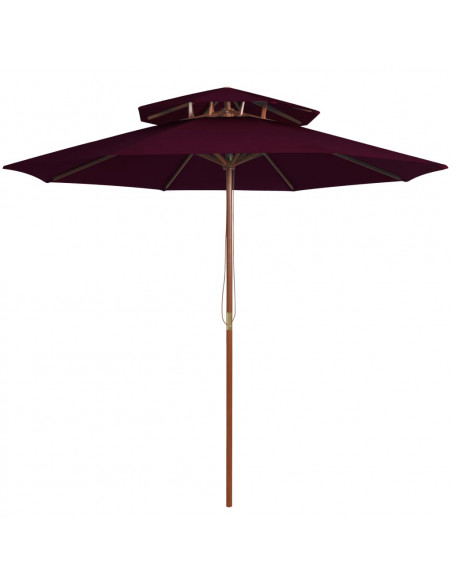 Ombrellone a Due Livelli con Palo in Legno 270 cm Rosso Bordò