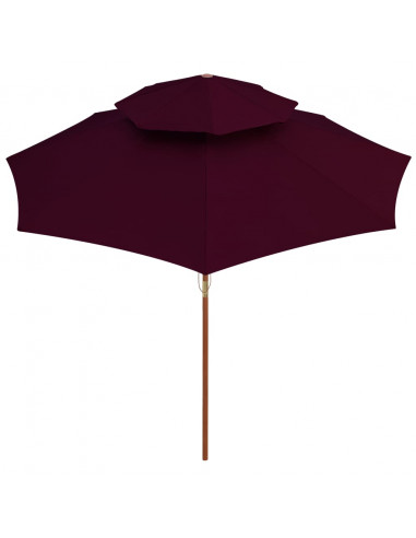 Ombrellone a Due Livelli con Palo in Legno 270 cm Rosso Bordò