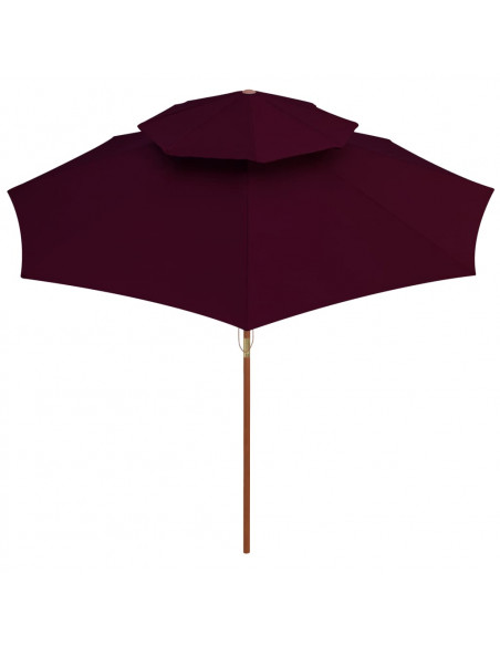 Ombrellone a Due Livelli con Palo in Legno 270 cm Rosso Bordò
