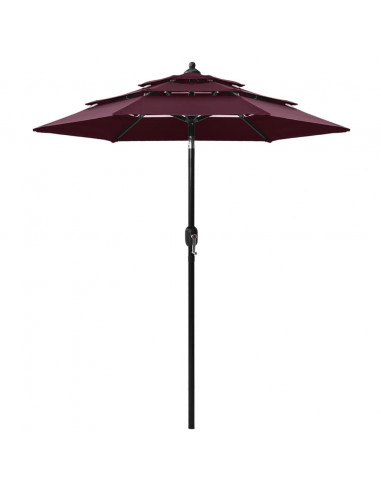 Ombrellone a 3 Livelli con Palo in Alluminio Rosso Bordò 2 m