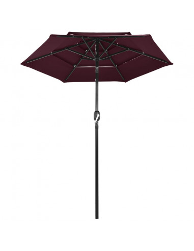 Ombrellone a 3 Livelli con Palo in Alluminio Rosso Bordò 2 m