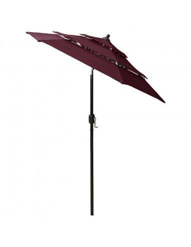Ombrellone a 3 Livelli con Palo in Alluminio Rosso Bordò 2 m