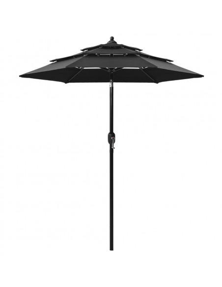 Ombrellone a 3 Livelli con Palo in Alluminio Nero 2 m