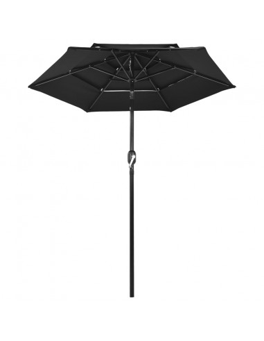 Ombrellone a 3 Livelli con Palo in Alluminio Nero 2 m