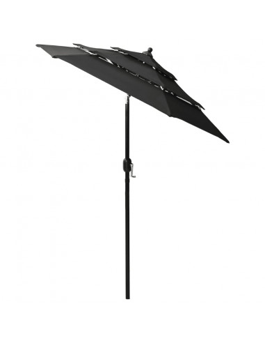 Ombrellone a 3 Livelli con Palo in Alluminio Nero 2 m