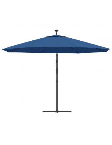 Ombrellone a Sbalzo con Palo e Luci a LED Azzurro 350 cm