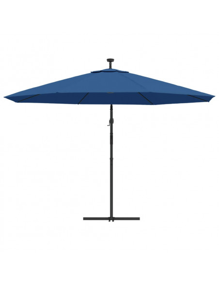 Ombrellone a Sbalzo con Palo e Luci a LED Azzurro 350 cm