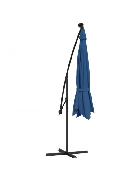 Ombrellone a Sbalzo con Palo e Luci a LED Azzurro 350 cm