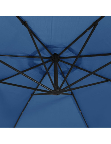 Ombrellone a Sbalzo con Palo e Luci a LED Azzurro 350 cm