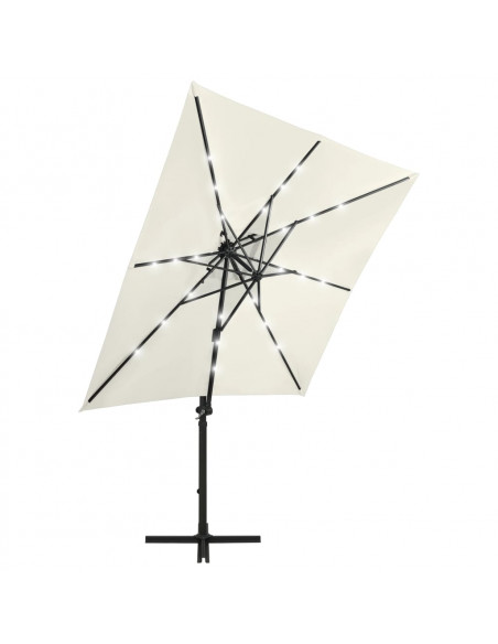 Ombrellone a Sbalzo con Palo e Luci a LED Sabbia 250 cm