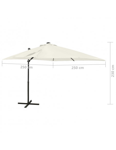 Ombrellone a Sbalzo con Palo e Luci a LED Sabbia 250 cm