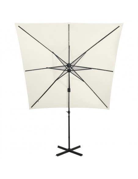 Ombrellone a Sbalzo con Palo e Luci a LED Sabbia 250 cm