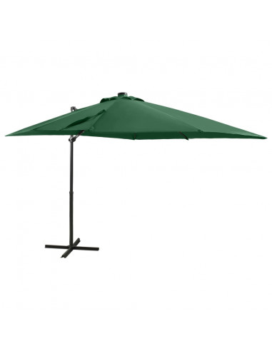 Ombrellone a Sbalzo con Palo e Luci a LED Verde 250 cm