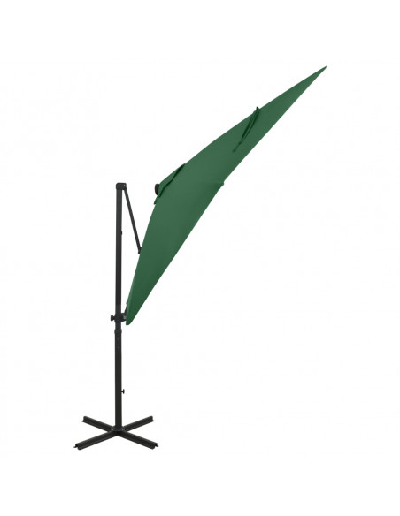 Ombrellone a Sbalzo con Palo e Luci a LED Verde 250 cm