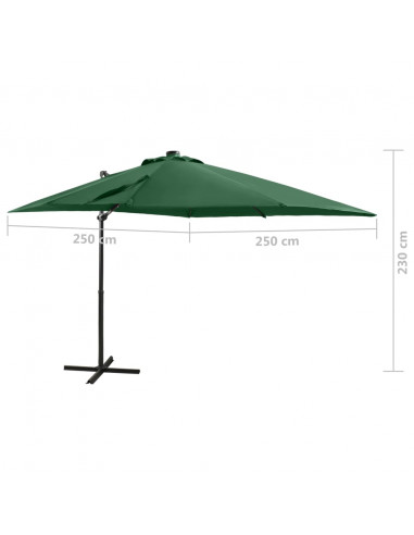 Ombrellone a Sbalzo con Palo e Luci a LED Verde 250 cm