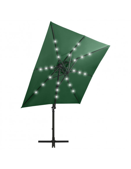 Ombrellone a Sbalzo con Palo e Luci a LED Verde 250 cm