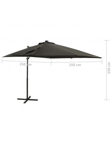Ombrellone a Sbalzo con Palo e Luci a LED Antracite 250 cm