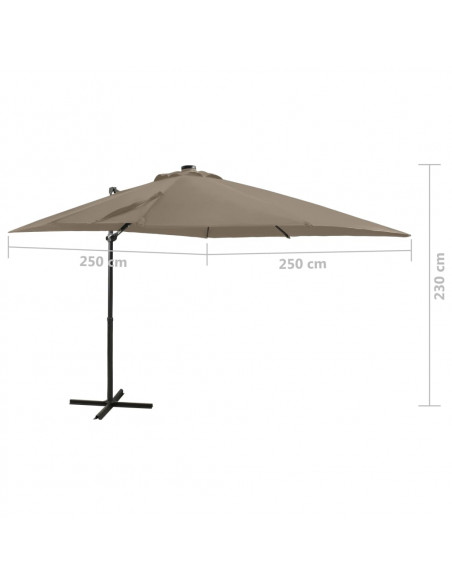 Ombrellone a Sbalzo con Palo e Luci a LED Tortora 250 cm