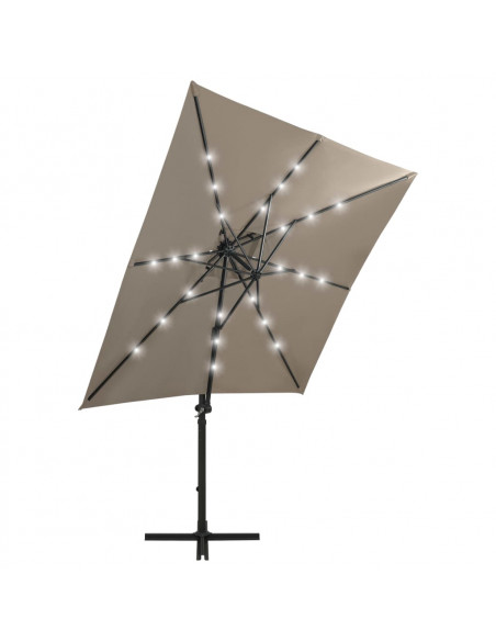 Ombrellone a Sbalzo con Palo e Luci a LED Tortora 250 cm