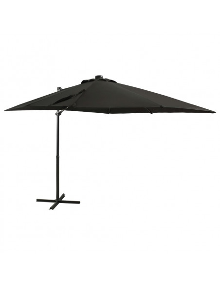 Ombrellone a Sbalzo con Palo e Luci a LED Nero 250 cm