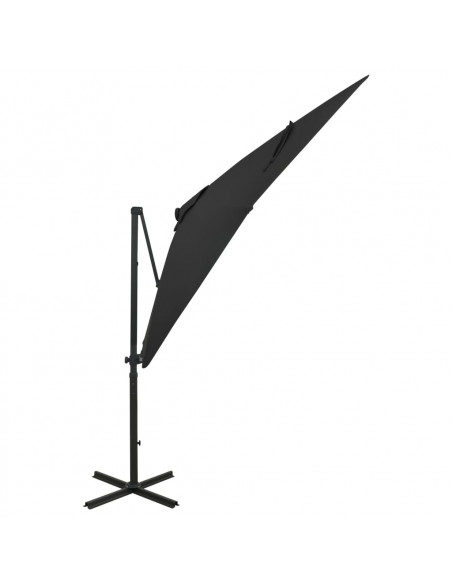 Ombrellone a Sbalzo con Palo e Luci a LED Nero 250 cm