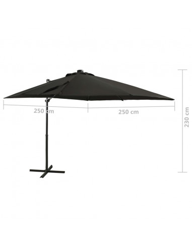 Ombrellone a Sbalzo con Palo e Luci a LED Nero 250 cm