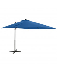 Ombrellone a Sbalzo con Palo e Luci a LED Azzurro 250 cm 2