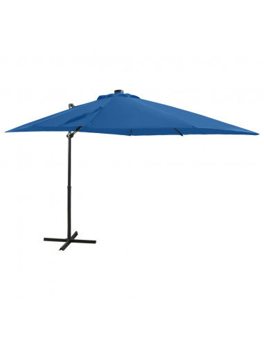 Ombrellone a Sbalzo con Palo e Luci a LED Azzurro 250 cm