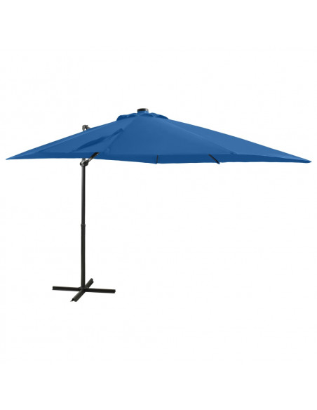 Ombrellone a Sbalzo con Palo e Luci a LED Azzurro 250 cm