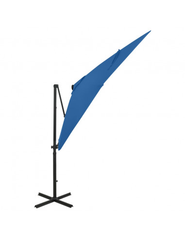 Ombrellone a Sbalzo con Palo e Luci a LED Azzurro 250 cm
