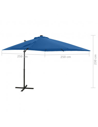 Ombrellone a Sbalzo con Palo e Luci a LED Azzurro 250 cm