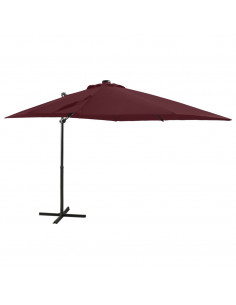 Ombrellone a Sbalzo con Palo e Luci a LED Rosso Bordò 250 cm 2