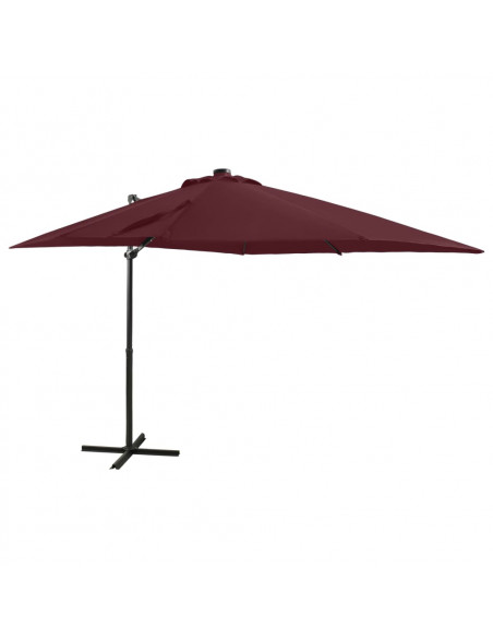 Ombrellone a Sbalzo con Palo e Luci a LED Rosso Bordò 250 cm