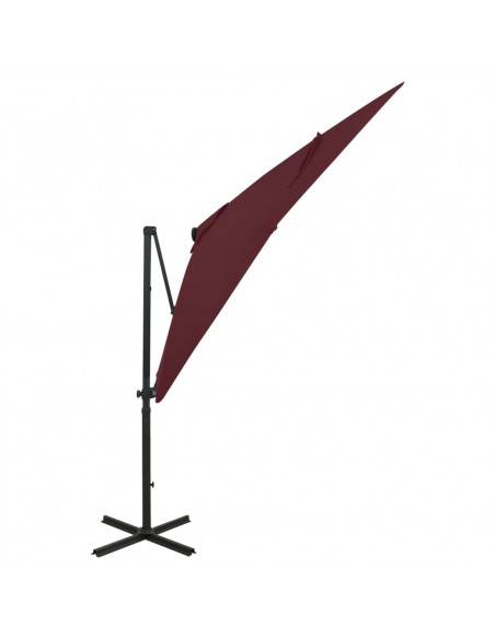 Ombrellone a Sbalzo con Palo e Luci a LED Rosso Bordò 250 cm