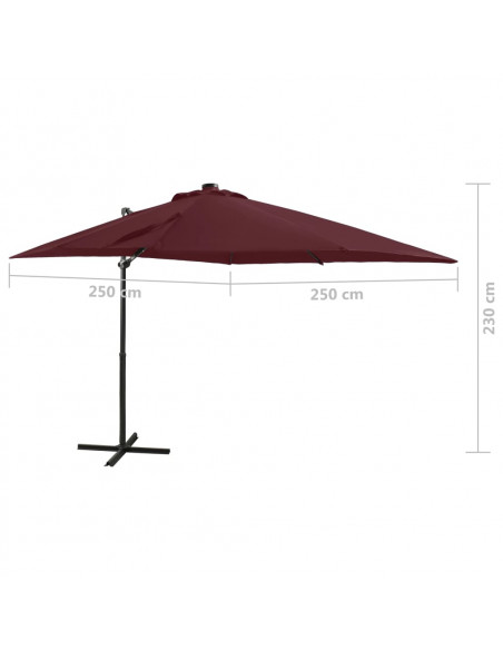 Ombrellone a Sbalzo con Palo e Luci a LED Rosso Bordò 250 cm