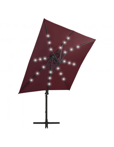 Ombrellone a Sbalzo con Palo e Luci a LED Rosso Bordò 250 cm