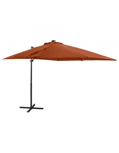 Ombrellone a Sbalzo con Palo e Luci a LED Terracotta 250 cm